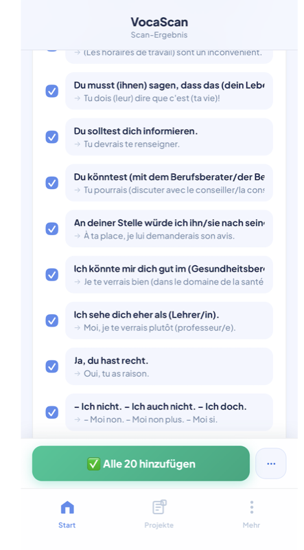 Vokabelseite scannen mit VocaScan